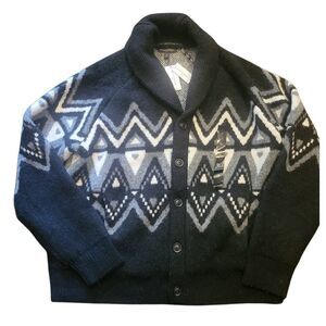 NWT Banana Republic Sweater Men's XL Black Fair Isle Shawl Cardigan Cozy Chunky